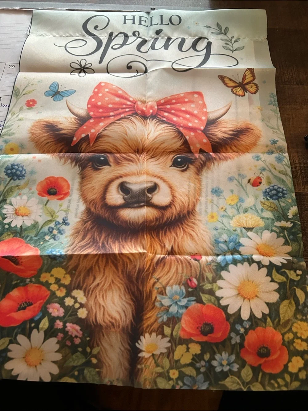 Hello Spring Floral Calf Garden Flag - Pink Bow